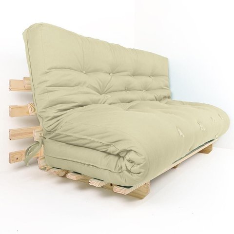 Sofa Cama Futon Oriental King Bege Madeira Maciça Pinus Natural sem Pintura