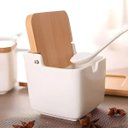 Ver imagem 6 de Saleiro Bianco Cerâmica Branco Tampa Bambu com Colher 9cm