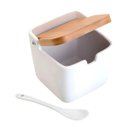 Ver imagem 1 de Saleiro Bianco Cerâmica Branco Tampa Bambu com Colher 9cm
