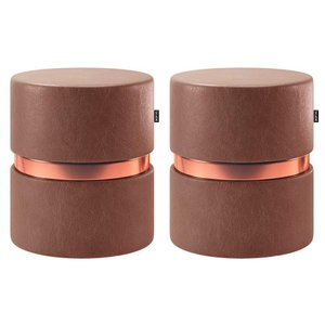 Kit 02 Puffs Bancos Redondo Porto 49x43cm Corano Coffee