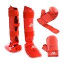 Ver imagem 1 de Kit Karate Protetores Adidas Caneleira + Luva com dedão Vermelha WKF - GG - M