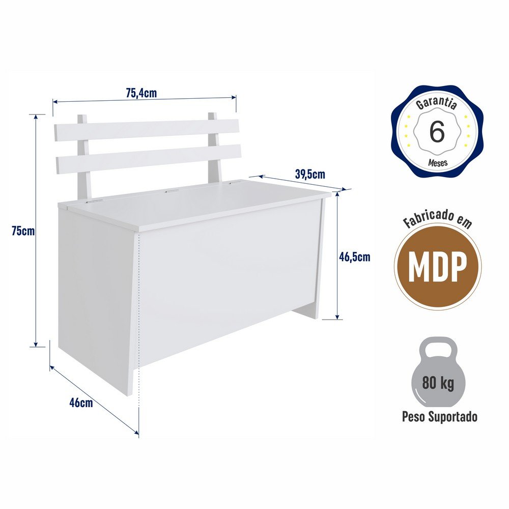 Caixa Porta Trecos 75cm com Assento Branco Cl001 Completa Móveis - 4