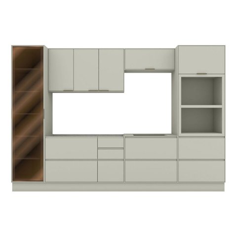 Cozinha Completa Fineze 7 Portas 8 Gavetas com Vidro 100% MDF Areia Hp - Henn