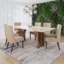 Ver imagem 1 de Conjunto Mesa Adriana 200cm com Vidro 06 Cadeiras Anne Marrom/Nature/Off White/Bege/Creme