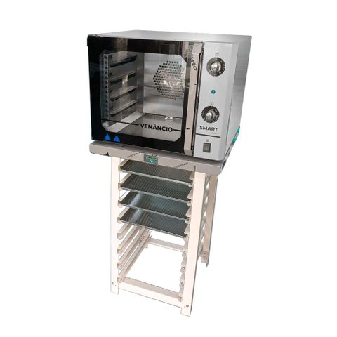 Forno Turbo Convec. Inox FCSB4E 220V + Bancada MES-004 + 4 Assadeiras - Venâncio