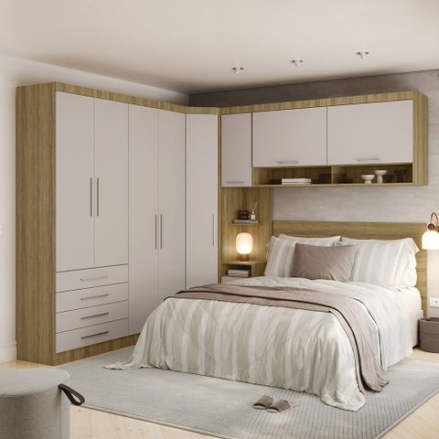 Quarto de Canto Casal com Guarda Roupa Aéreo e Cabeceira Paris Luciane Móveis