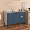 Ver imagem 1 de Balcão de Cozinha Amara 120x81cm com 3 Gavetas e 2 Portas Branco/Azul 250021