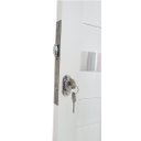 Ver imagem 2 de Porta Pivotante de Alumínio Branco com Puxador, Friso e Visor Linha Veneza:esquerda/ 210 X 120