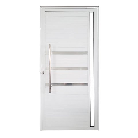 Porta Pivotante de Alumínio Branco com Puxador, Friso e Visor Linha Veneza:esquerda/ 210 X 120