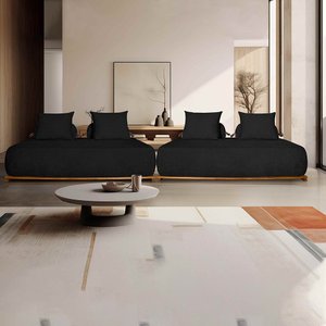 Sofá Modulado com Almofadas Soltas Pés Madeira Maciça 360cm Homer Bouclê Preto G63 - Gran Belo