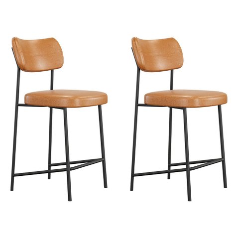 Kit 02 Banquetas Médias para Cozinha Lila Estofada com Encosto Couríssimo Whisky - Desk Design