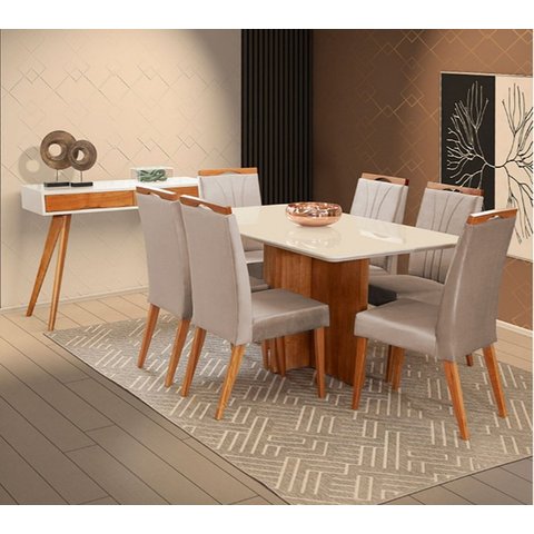 Mesa de jantar + 6 Cadeiras Milão tampo 160 cm Champagne