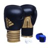 Kit Luva Boxe Adidas Hybrid 100 Preta/Dourada com Bandagem Azul e Bucal Simples - 12 Oz - 1