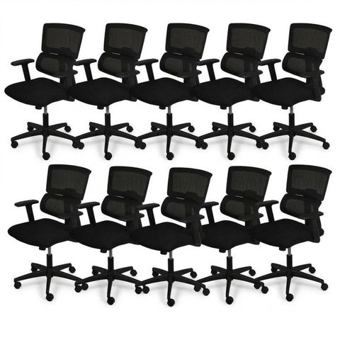 Kit 10 Cadeiras Escritório Diretor Ergonômica NR17 Tela Mesh Atlanta Preto