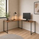Ver imagem 2 de Mesa em L sem Prateleira Office em MDF Estilo Industrial Klm Store