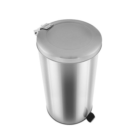 Lixeira Redonda de Pedal Aço Inox Polido 50 Litros