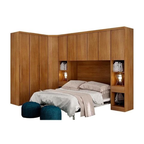 Quarto Modulado Bari 5 Peças Armário Ponte + Closet + 2 Guarda Roupas + 2 Complementos Qcm02