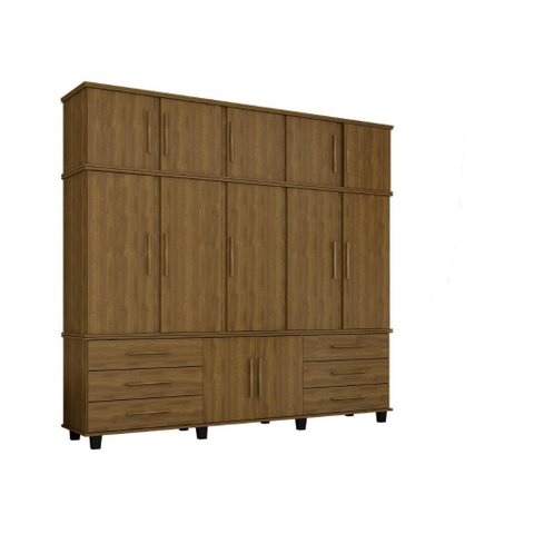 Roupeiro / Guarda Roupas Pris Triplex 6 Portas e 4 Gavetas com Nichos para Sapatos Cor Imbuia Pz