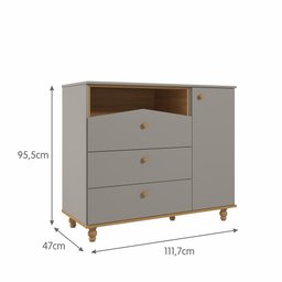 Comoda Bebê Fendi Nature Infantil MDF Pés Madeira 3 Gavetas Corrediças Telescópicas Guarda - 3