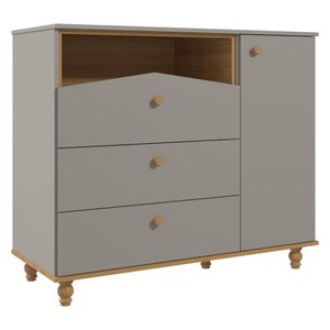 Comoda Bebê Fendi Nature Infantil MDF Pés Madeira 3 Gavetas Corrediças Telescópicas Guarda