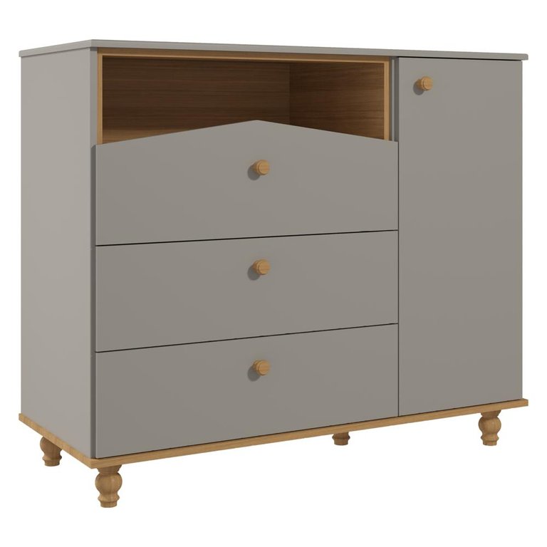 Comoda Bebê Fendi Nature Infantil MDF Pés Madeira 3 Gavetas Corrediças Telescópicas Guarda
