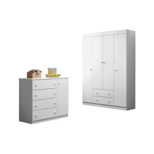 Quarto Infantil Bebê Cômoda E Guarda Roupa Branco
