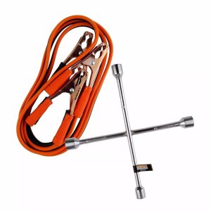 Kit Auto: Cabo Bateria Chupeta 100a e Chave Roda Cruz 4 Bocas Starfer