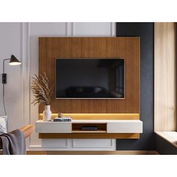 Painel para Tv Paris 1.80 Tauri Ripado/off White Perolizado Lukalian - 1