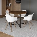 Ver imagem 1 de Mesa Jantar Industrial Amêndoa 110Cm Redonda Base V Ferro Preto C/4 Poltronas Brancas Madei Amendoa