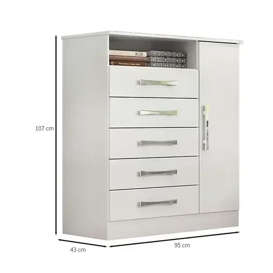 Cômoda Madri Plus com 05 Gavetas e 01 Porta Acp - Branco - 4