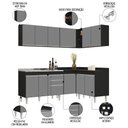 Ver imagem 3 de Armário de Cozinha Modulado de Canto 6 Peças Cp30 com Pia Inox Preto/cinza - Lumil Lumil Móveis