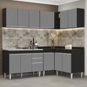 Ver imagem 2 de Armário de Cozinha Modulado de Canto 6 Peças Cp30 com Pia Inox Preto/cinza - Lumil Lumil Móveis
