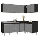Ver imagem 1 de Armário de Cozinha Modulado de Canto 6 Peças Cp30 com Pia Inox Preto/cinza - Lumil Lumil Móveis