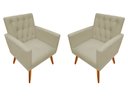 Ver imagem 1 de Kit 2 Poltronas Decorativa Nina Capitonê Couro Bege Pés Madeira Mz Decor