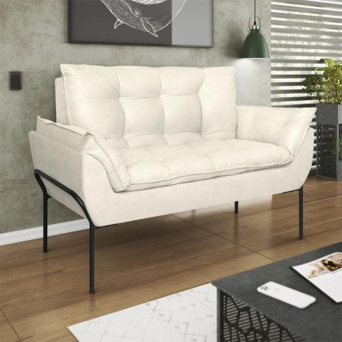 Poltrona Sofá Luxo Base Metal Preto Recepção Escritório Cor:bege