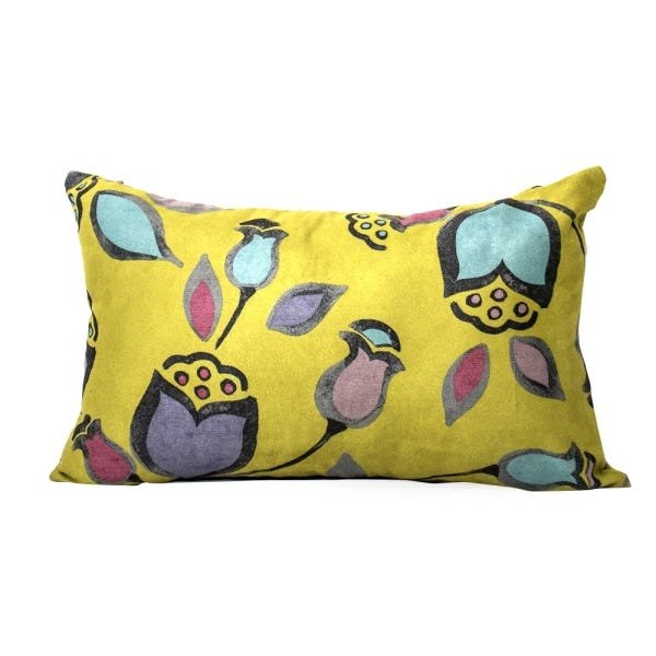 Capa de Almofada Baguete Suede Floral Amarela - 1