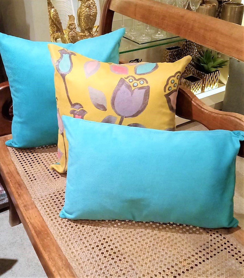 Capa de Almofada Baguete Suede Floral Amarela - 3