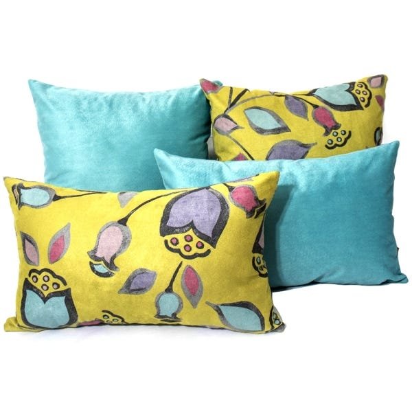 Capa de Almofada Baguete Suede Floral Amarela - 2