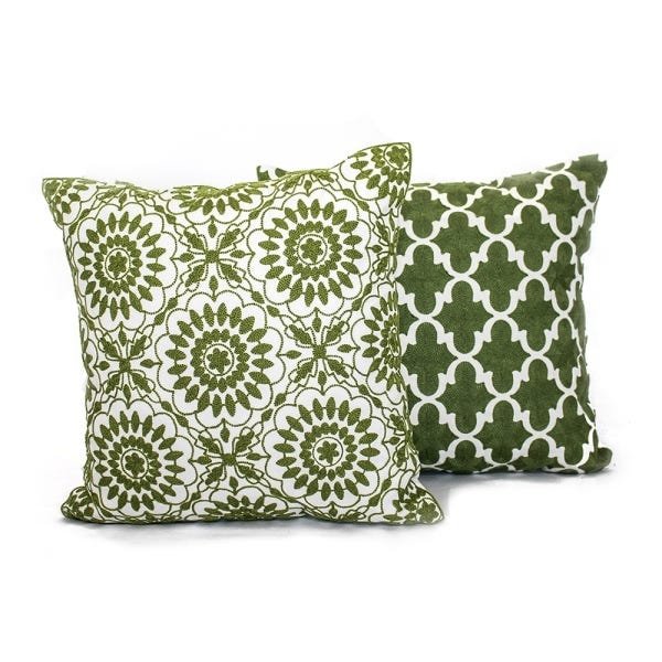 Capa de Almofada Linho Bordada Floral Verde - 2