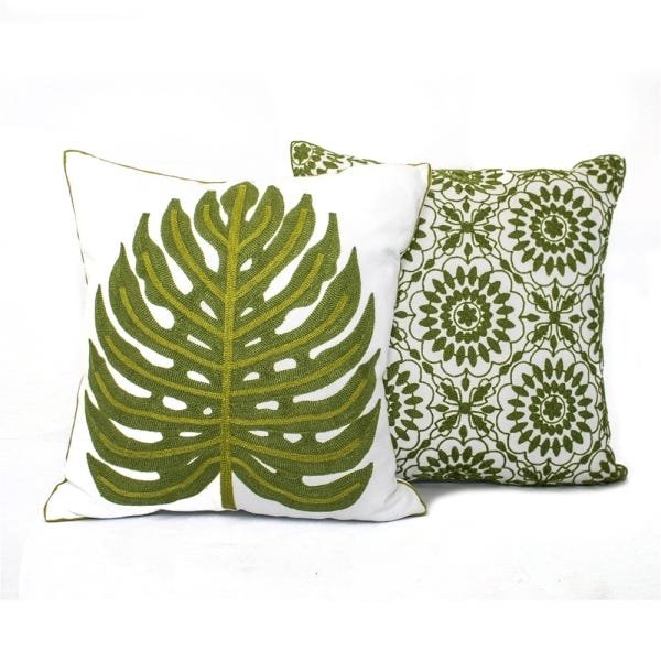 Capa de Almofada Linho Bordada Floral Verde - 3