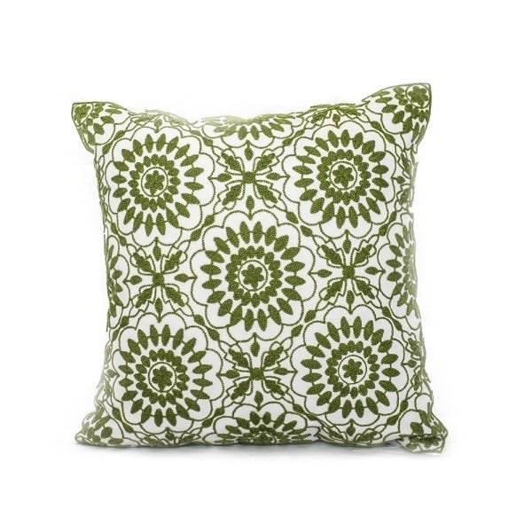 Capa de Almofada Linho Bordada Floral Verde - 1