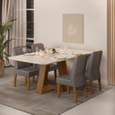 Ver imagem 2 de Sala de Jantar Mesa Flora Freijó/Off White c/ 4 Cadeiras Lis Freijó/Lunar - FdECOR