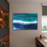 Quadro Decorativo Tela Canvas Abstrato Aqua Marine com Moldura e Vidro Prata - 150x80 Cm - 3