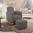 Ver imagem 2 de Poltrona de Amamentação com Balanço e Puff Orgânico Saori W01 Linho Mescla Chumbo - Lyam Decor