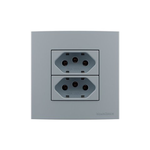 Placa para Móveis 80x80 com Tomada Dupla Margirius Sleek Colors 2p+t 20a Cinza
