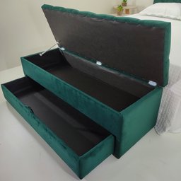 Puff Baú (sapateira) 120x50x45cm Verde Musgo Veludo Liso (capitonê na Mesma Cor do Tecido) - 3