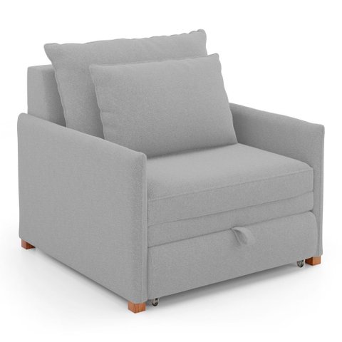 Poltrona Retrátil Cama Solteiro 2 em 1 Zia Confortável e Funcional Bouclê Cinza Claro - Desk Design