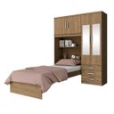 Ver imagem 3 de Guarda-Roupa Solteiro 4 Portas com Espelho e Cama Baú Happy Espresso Móveis