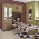 Ver imagem 1 de Guarda-Roupa Solteiro 4 Portas com Espelho e Cama Baú Happy Espresso Móveis