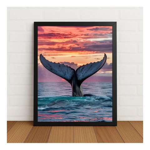 Quadro Decorativo Calda Baleia 33x24cm com Vidro Preto
